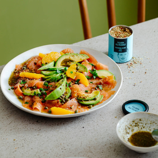 Salmon Carpaccio with Avocado and Orange