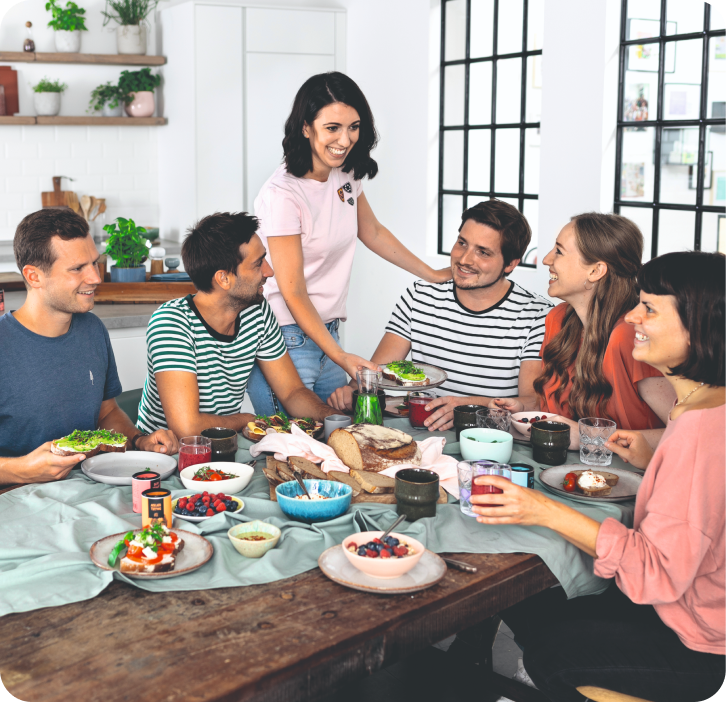 The Just Spices kitchen with employees eating